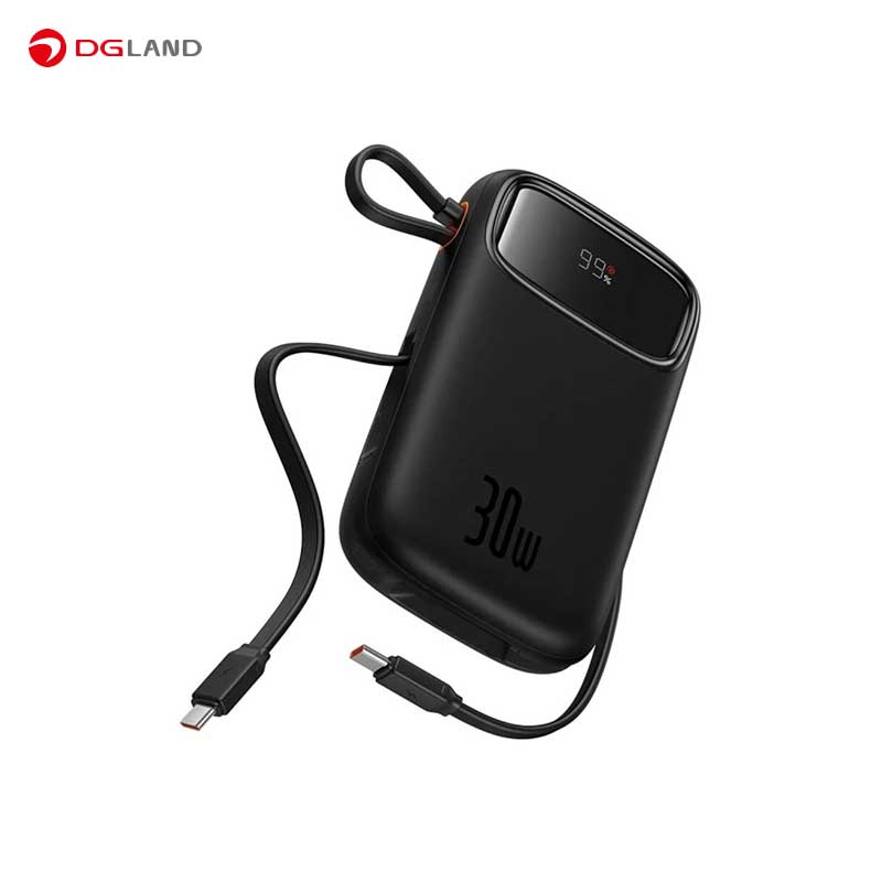 پاوربانک 30 وات بیسوس مدل QPow2  Built-in Dual Type-C Cable ظرفیت 20000 میلی آمپر ساعت