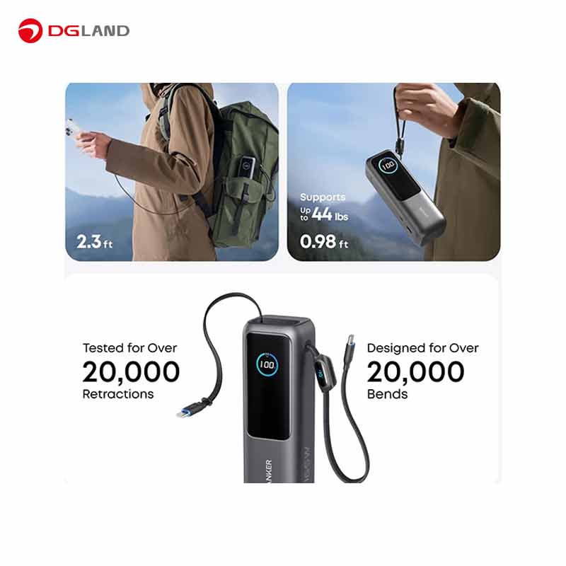 پاوربانک انکر 165 وات مدل A1695 ظرفیت 25000 میلی آمپر ساعت به همراه دو کابل USB Type-C