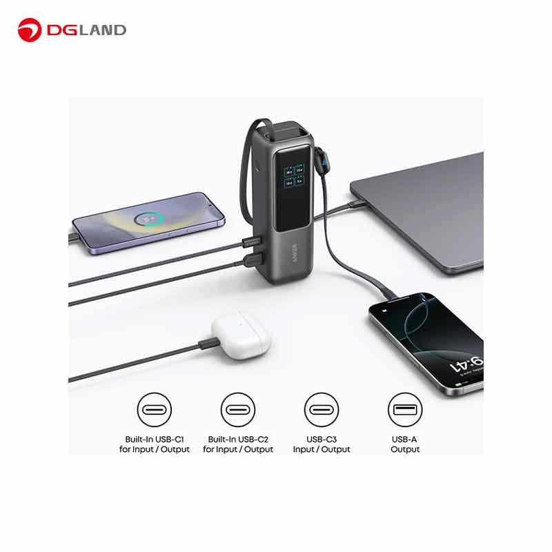 پاوربانک انکر 165 وات مدل A1695 ظرفیت 25000 میلی آمپر ساعت به همراه دو کابل USB Type-C