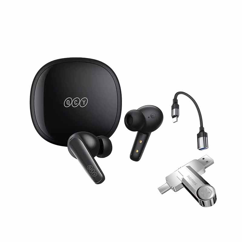 هدفون بلوتوثی کیو سی وای مدل T13x + فلش مموری ریمکس مدل RX-817 + مبدل پرودو مدل PD-CBL0020 کد (VAL018)