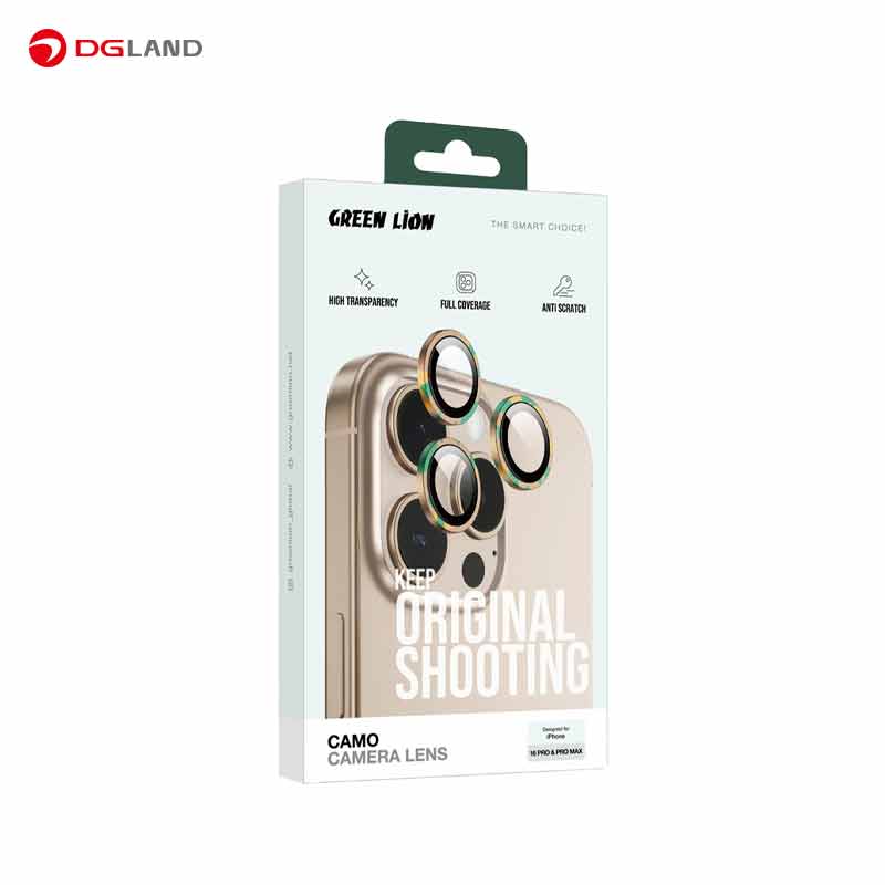 محافظ لنز دوربین گرین لاین مدل CAMO مناسب برای گوشی موبایل آیفون ۱۶ پرو و ۱۶ پرومکس