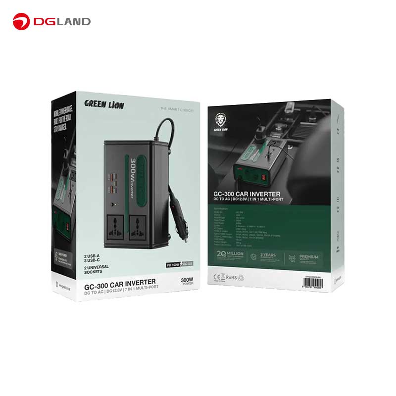 اینورتر و مبدل فندکی خودرو گرین لاین مدل GC-300 GNGC300PIN ظرفیت ۳۰۰ وات