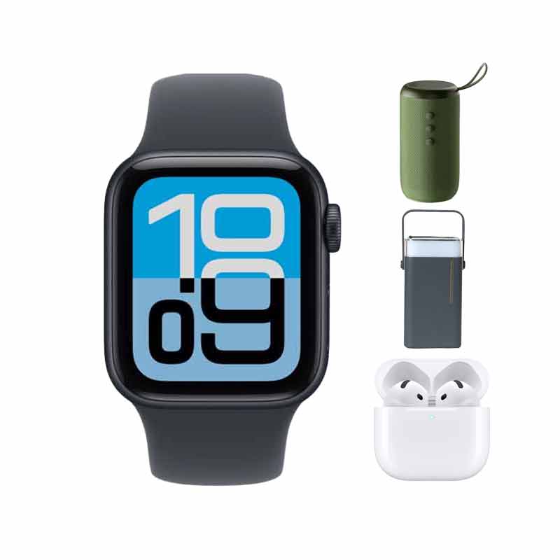 ساعت هوشمند اپل مدل SE 3 Aluminum Case  44mm + هدفون بلوتوثی اپل مدل (2024) Airpods 4 ANC + پاور بانک  ریمکس مدل  RPP-596 +  اسپیکر بلوتوثی ریمکس مدل Scuba RB-M62 کد (VAL148)