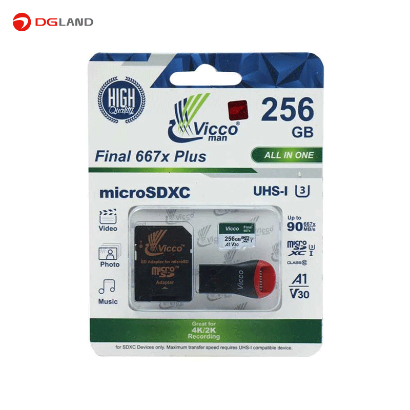 کارت حافظه microSDXC ویکومن مدل Final 667X کلاس 10 استاندارد UHS-I U3 سرعت 90MBps ظرفیت 256 گیگابایت همراه با آداپتور کارت حافظه microSDXC ویکومن مدل Final 667X کلاس 10 استاندارد UHS-I U3 سرعت 90MBps ظرفیت 256 گیگابایت همراه با آداپتور