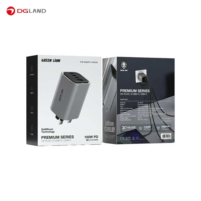 شارژر دیواری 100 وات 4 پورت گرین لاین مدل GNPRGAN100W