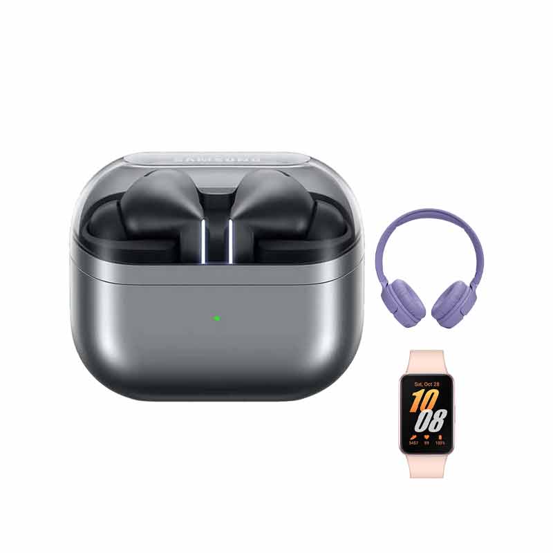هدفون بلوتوثی سامسونگ مدل Galaxy Buds 3 Pro + ساعت هوشمند سامسونگ مدل  Galaxy Fit3 40mm + هدفون بلوتوثی جی بی ال مدل Tune 520 BT کد (VAL079)