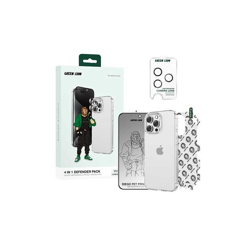 پک محافظ ۴ در ۱ گرین‌لاین مدل Defender Pack Privacy GN4N1DP16P آیفون 16 پرو   