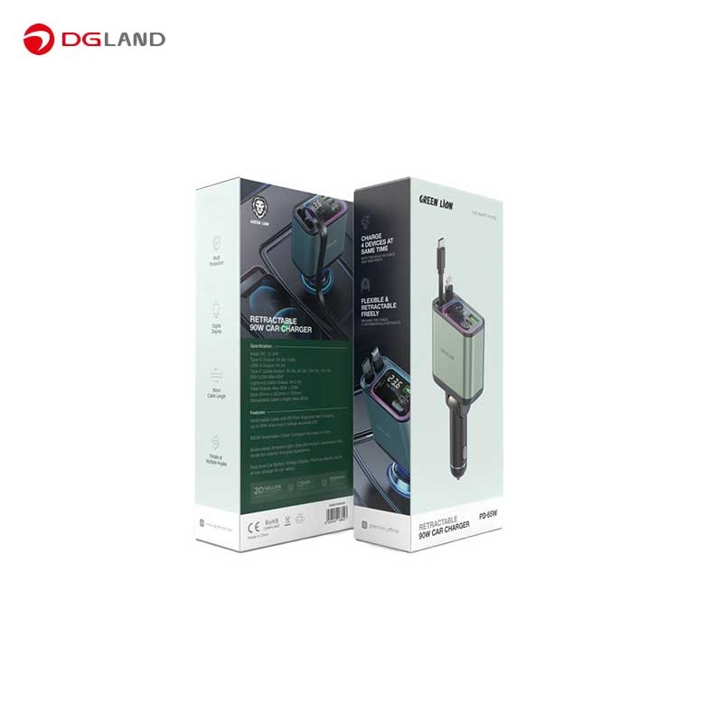 شارژر فندکی 90 وات گرین لاین مدل Retractable GNRCC90W