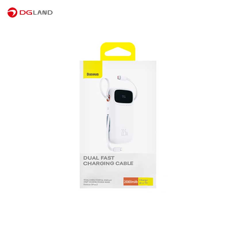 پاوربانک 22.5 وات بیسوس مدل QPow2 Built-in Dual Lightning and Type-C Cables ظرفیت 20000 میلی آمپر ساعت
