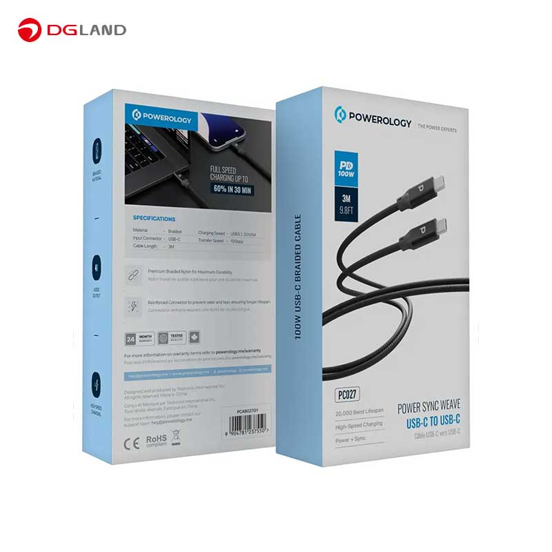 کابل شارژ تایپ سی به تایپ سی پاورولوژی مدل Power Sync Weave PCAB027