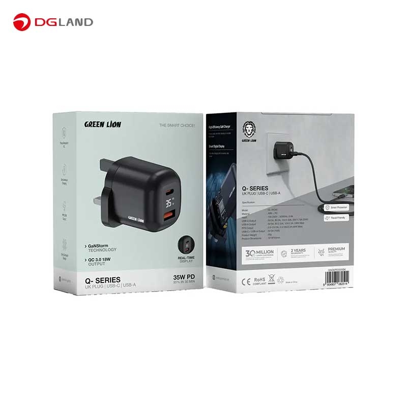 شارژر دیواری گرین لاین مدل Q-Series UK Plug GNQSPD35W