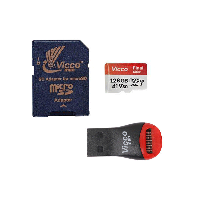 کارت حافظه micro SDXC ویکومن مدل 600X Plus کلاس 10 استاندارد UHS-I U3 سرعت 90MBS ظرفیت 128 گیگابایت به همراه کارت خوان کارت حافظه micro SDXC ویکومن مدل 600X Plus کلاس 10 استاندارد UHS-I U3 سرعت 90MBS ظرفیت 128 گیگابایت به همراه کارت خوان