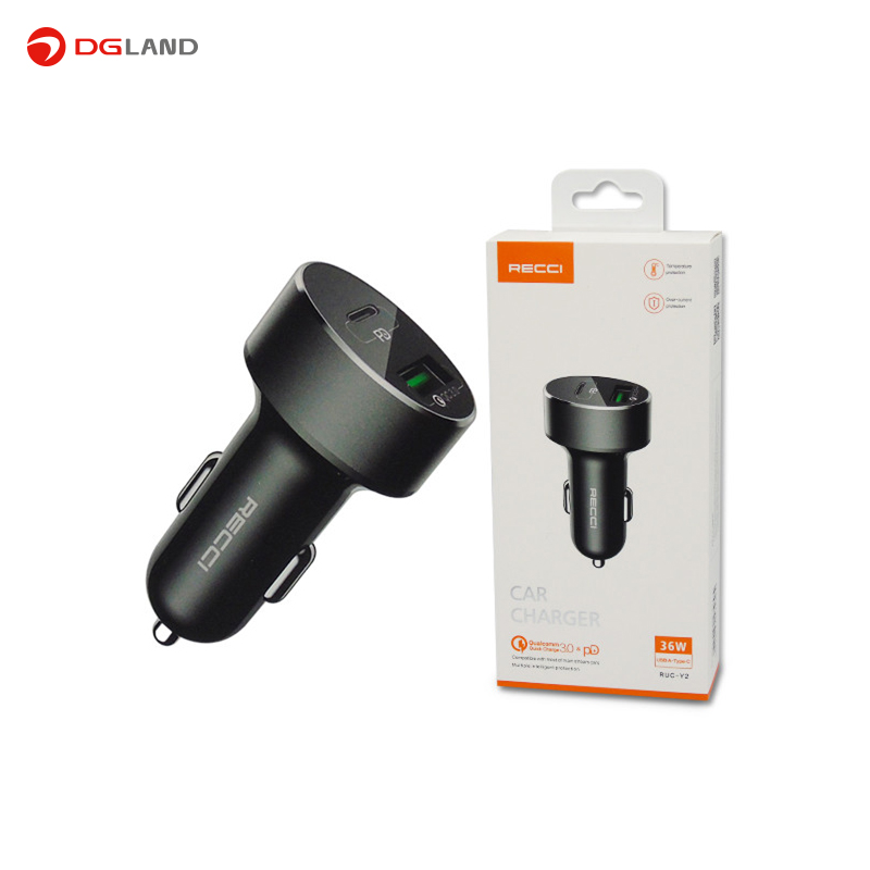 شارژر فندکی خودرو فست‌ شارژ رسی Recci RUC-Y2 Dual port PD + QC3.0 Car Charger 36W