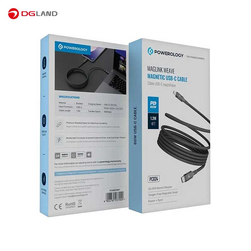 کابل شارژ تایپ سی به تایپ پاورولوژی مدل MAGLINK WEAVE PCAB024