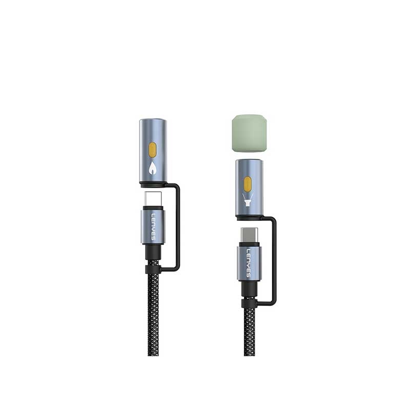 کابل شارژ  چندکاره 60 وات تایپ سی لنیز مدل LC111 همراه با چراغ قوه و فندک