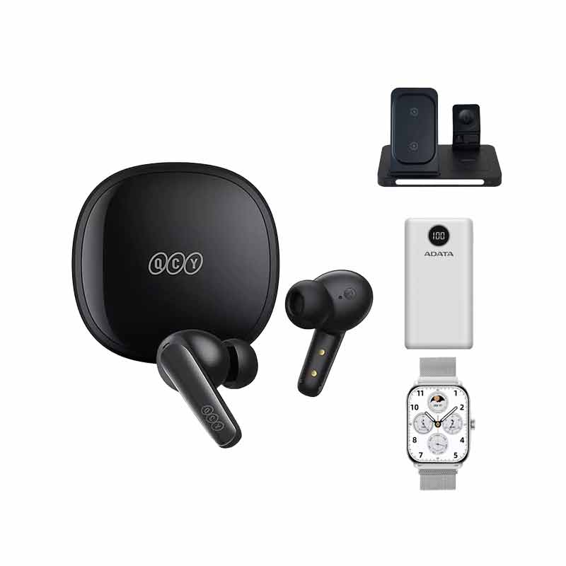 هدفون بلوتوثی کیو سی وای مدل T13x + ساعت هوشمند گلوریمی مدل GC Plus + شارژر همراه ای دیتا مدل P20000QCD + شارژر بی سیم  پایزن مدل (XY-C56 (3in 1  کد (VAL045)