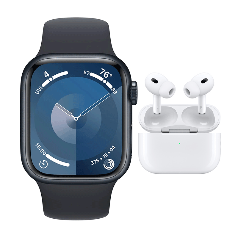 پکیج ساعت هوشمند اپل مدل Apple Watch Series 9 45 mm به همراه هدفون بلوتوثی اپل مدل AirPods Pro (2nd generation)