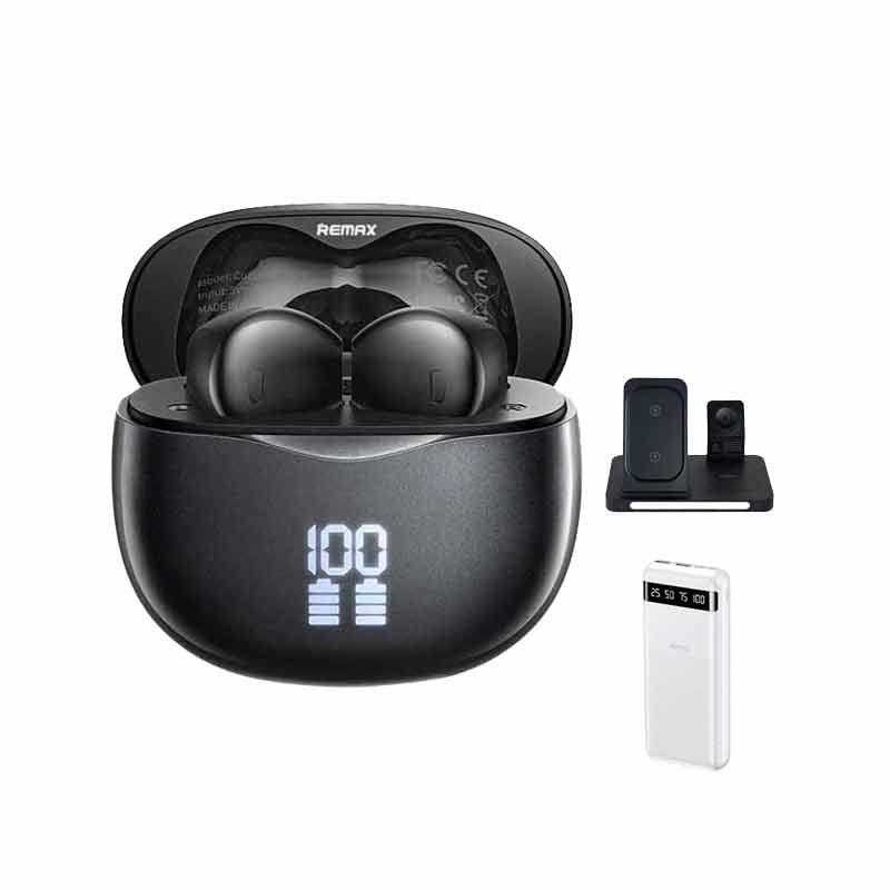 هندزفری بلوتوثی ریمکس مدل W39 + پاوربانک ریمکس مدل RPP-11  +شارژر پایزن مدل (XY-C56 (3in 1 کد (VAL027)