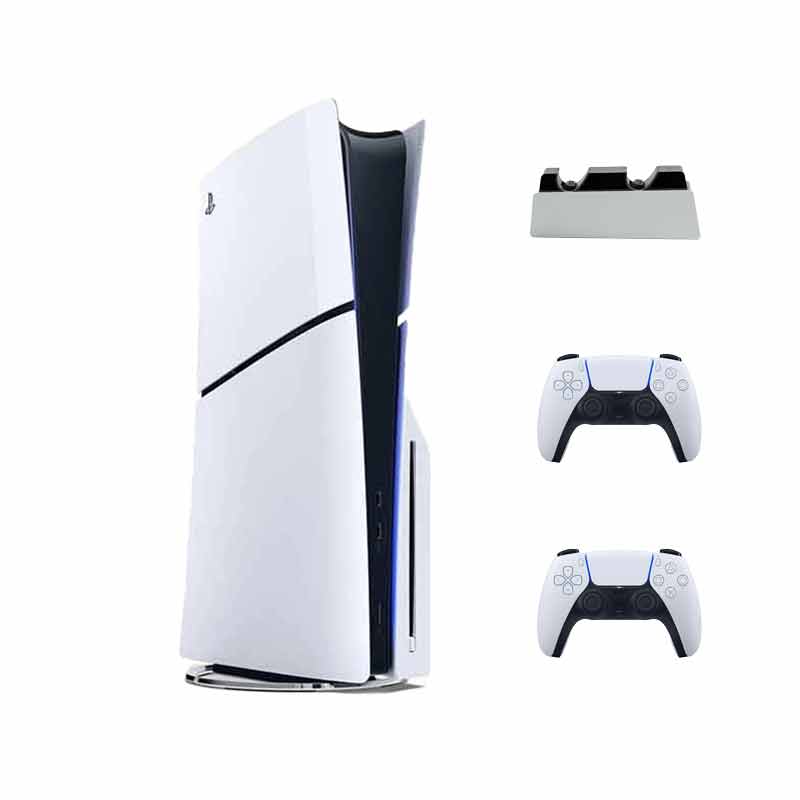 کنسول بازی سونی مدل PlayStation 5 Slim ظرفیت 1 ترابایت ریجن CFI-2116 اروپا به همراه دسته اضافه سفید + پایه شارژر دوگانه سونی مدل CFI-ZDS1 کد (VAL133)