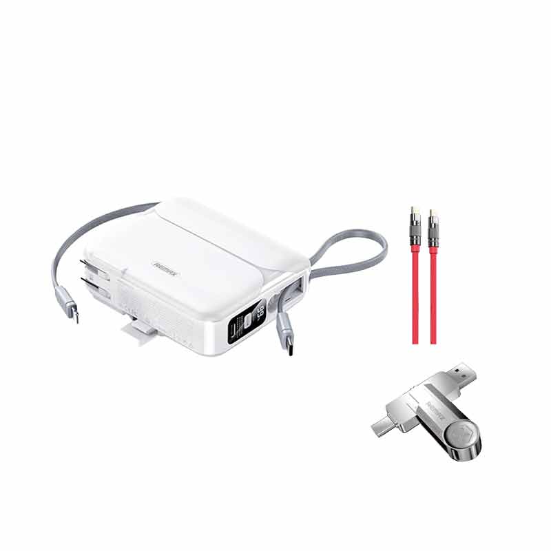 شارژر همراه ریمکس مدل RPP-553 ظرفیت 20000 میلی‌ آمپر ساعت + فلش مموری ریمکس مدل RX-817 + کابل شارژ ریمکس مدل Wefon RC-C055 کد (VAL025)