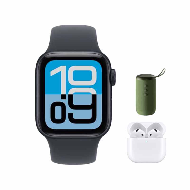 ساعت هوشمند اپل مدل  Apple Watch SE 3 40mm + هدفون بلوتوثی اپل مدل (2024) Airpods 4 ANC + اسپیکر بلوتوثی ریمکس مدل RB-M17 کد (VAL147)