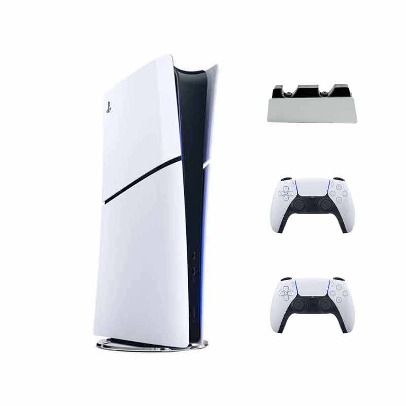 کنسول بازی سونی مدل PlayStation 5 Slim Digital Edition ظرفیت 825 گیگابایت ریجن CFI-2116 اروپا + دسته سونی مدل DUALSENSE CFI-ZCT1 + پایه شارژر دوگانه سونی مدل CFI-ZDS1 کد (VAL132)