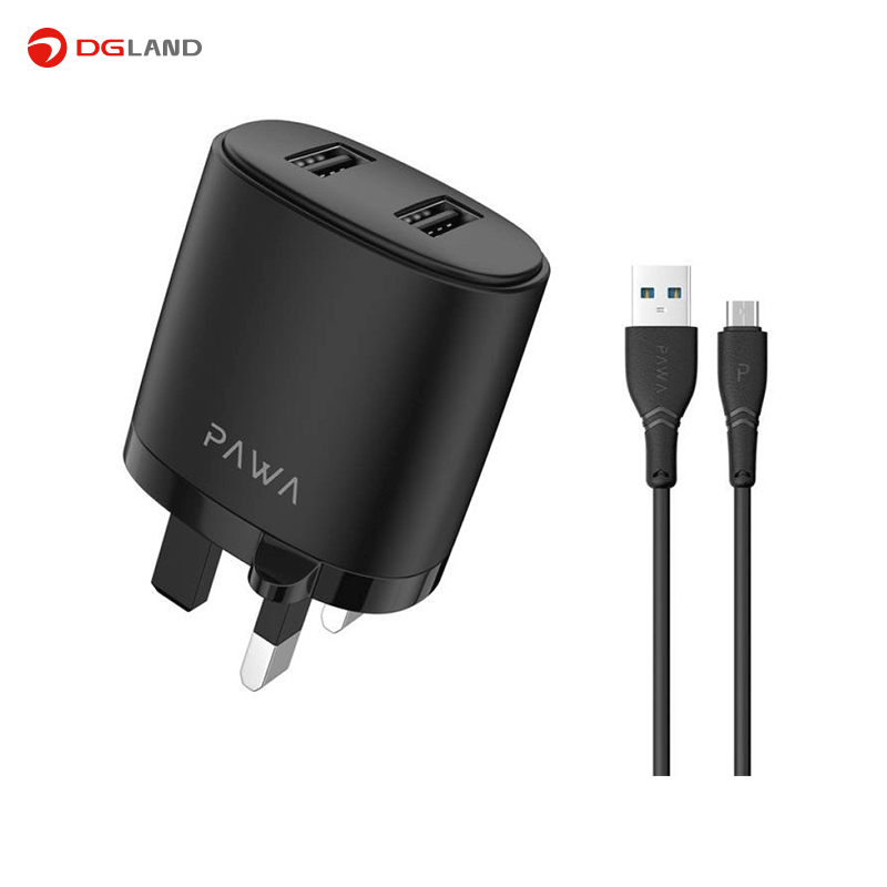 شارژر پاوا مدل Dual USB Port 2.4A به همراه کابل تایپ سی شارژر پاوا مدل Dual USB Port 2.4A به همراه کابل تایپ سی