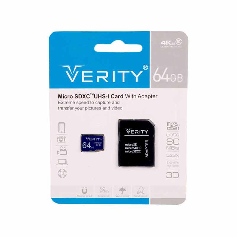 کارت حافظه microSDHC وریتی مدل Final 600X کلاس 10 استاندارد UHS-I U3 سرعت 80MBps ظرفیت 64 گیگابایت به همراه آداپتور SD