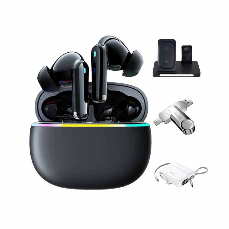 هدفون بلوتوثی ریمکس مدل Cozy Pods W7n Pro + شارژر همراه ریمکس مدل RPP-553 + فلش مموری ریمکس مدل RX-817 + شارژر بی سیم پایزن مدل (XY-C56 (3in 1 کد (VAL041)