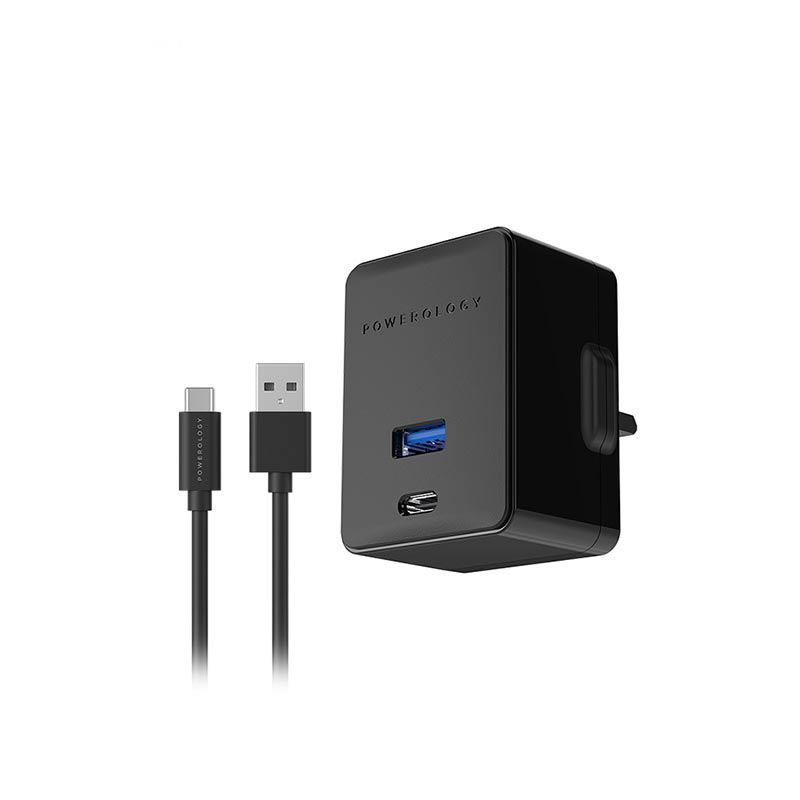 آداپتور شارژ سریع پاورولوژی همراه با کابل مدل Ultra-Quick PD 20W Charger Dual ports Total Output 36W model: P36PDQUKBK آداپتور شارژ سریع پاورولوژی همراه با کابل مدل Ultra-Quick PD 20W Charger Dual ports Total Output 36W model: P36PDQUKBK