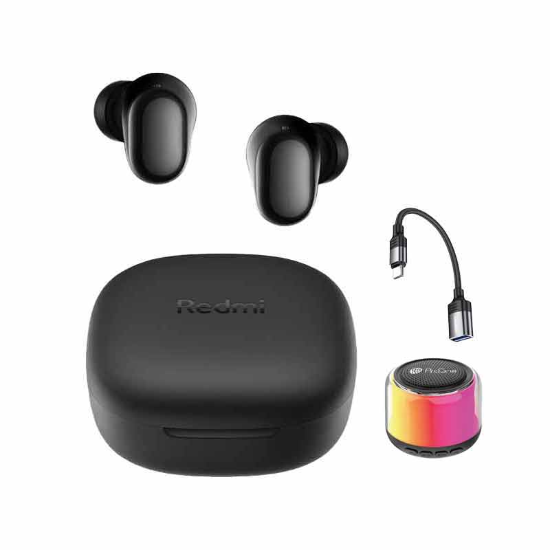 هدفون بلوتوثی شیائومی مدل Redmi Buds 6 Play + اسپیکر پرووان مدل PSB4335 + مبدل پرودو مدل PD-CBL0020 کد (VAL020)