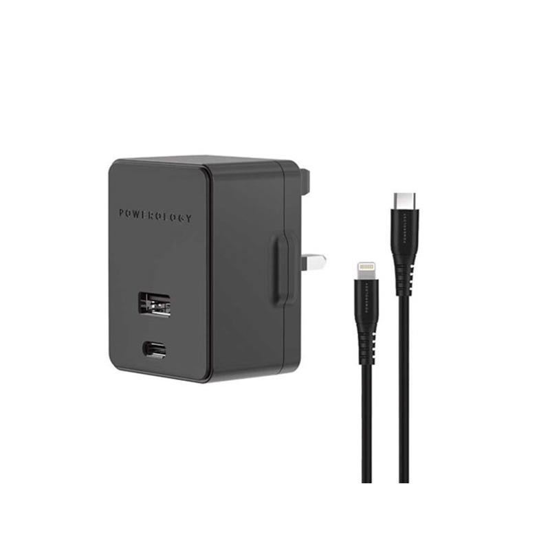 شارژر پاورولوژی مدل POWEROLOGY PPDUKLBK به همراه کابل تبدیل لایتنینگ شارژر پاورولوژی مدل POWEROLOGY PPDUKLBK به همراه کابل تبدیل لایتنینگ
