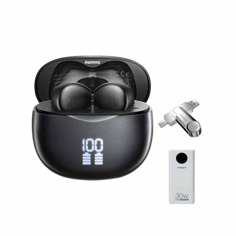 هندزفری بلوتوثی ریمکس مدل W39 + پاوربانک پایزن مدل TS-D337 +فلش مموری ریمکس مدل RX-817 کد (VAL022)