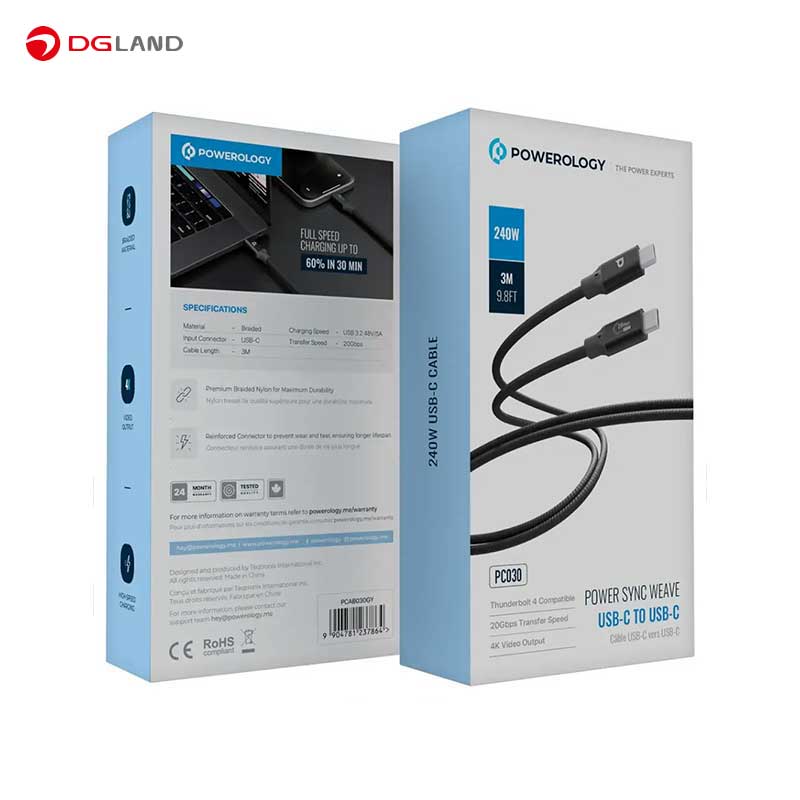 کابل تایپ سی به تایپ سی 240 وات پاورولوژی مدل Power Sync Weave PCAB030 کابل تایپ سی به تایپ سی 240 وات پاورولوژی مدل Power Sync Weave PCAB030