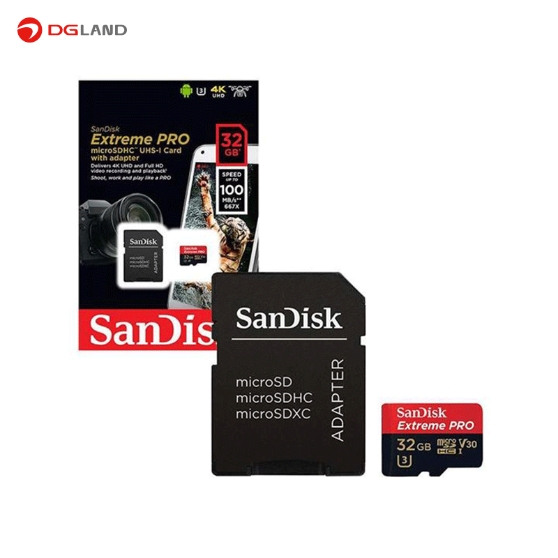 کارت حافظه microSDHC سن دیسک مدل Extreme Pro V30 کلاس 10 استاندارد UHS-I U3 سرعت 100MBps 667X ظرفیت 32 گیگابایت کارت حافظه microSDHC سن دیسک مدل Extreme Pro V30 کلاس 10 استاندارد UHS-I U3 سرعت 100MBps 667X ظرفیت 32 گیگابایت