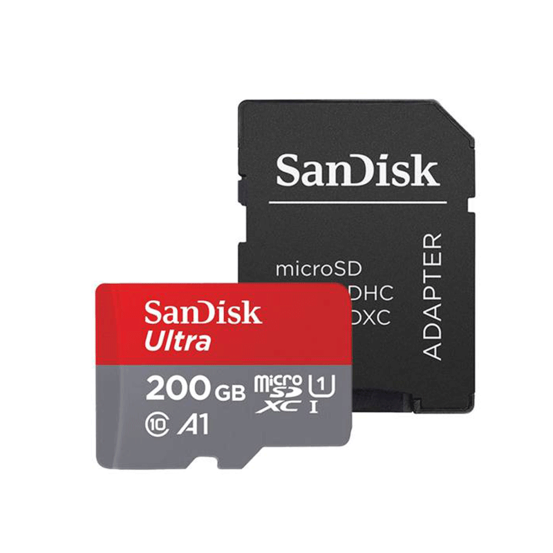 کارت حافظه microSDXC سن دیسک مدل Ultra A1 کلاس 10 استاندارد UHS-I سرعت 100MBps ظرفیت 200 گیگابایت به همراه آداپتور SD کارت حافظه microSDXC سن دیسک مدل Ultra A1 کلاس 10 استاندارد UHS-I سرعت 100MBps ظرفیت 200 گیگابایت به همراه آداپتور SD