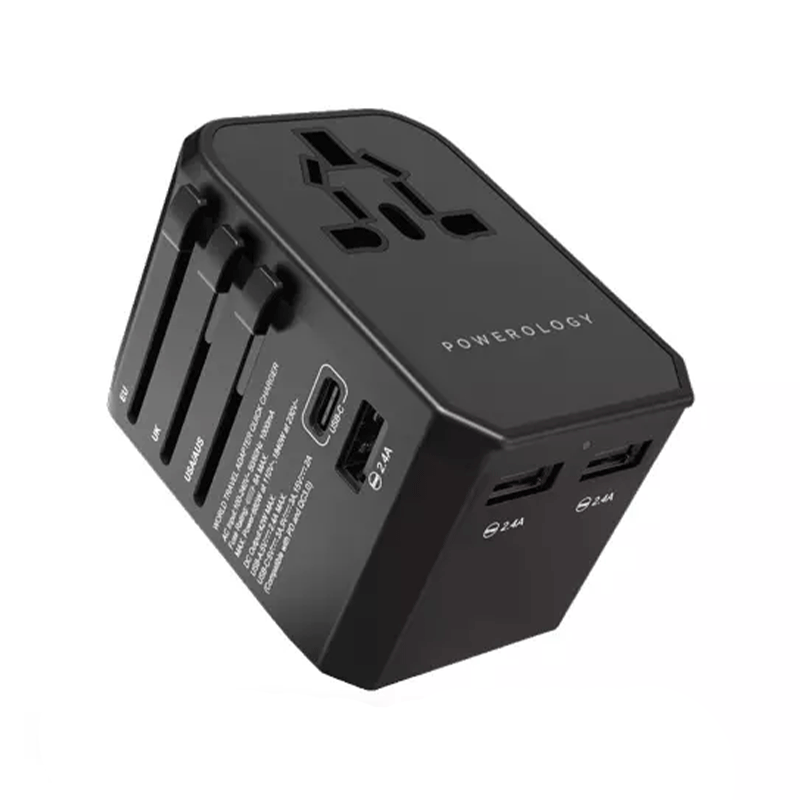 مجموعه شارژر مسافرتی پاورولوژی مدل Universal Multi-Port Travel Adapter PD45W P45PDUTVBK مجموعه شارژر مسافرتی پاورولوژی مدل Universal Multi-Port Travel Adapter PD45W P45PDUTVBK