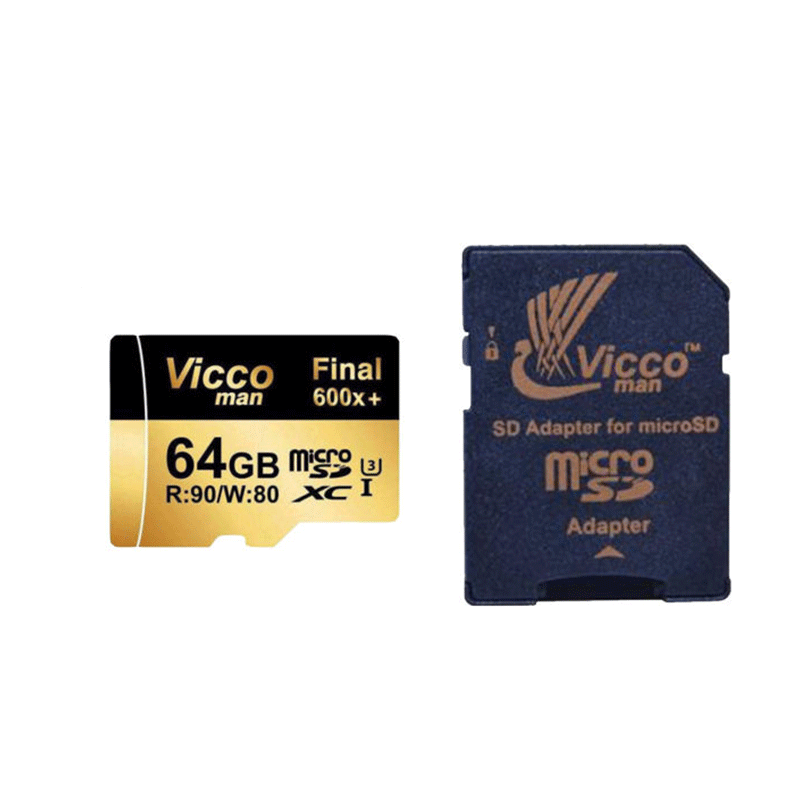 کارت حافظه microSDXC ویکومن مدل 600x plus کلاس 10 استاندارد UHS-I U3 سرعت 90MBs ظرفیت 64 گیگابایت به همراه آداپتور SD کارت حافظه microSDXC ویکومن مدل 600x plus کلاس 10 استاندارد UHS-I U3 سرعت 90MBs ظرفیت 64 گیگابایت به همراه آداپتور SD