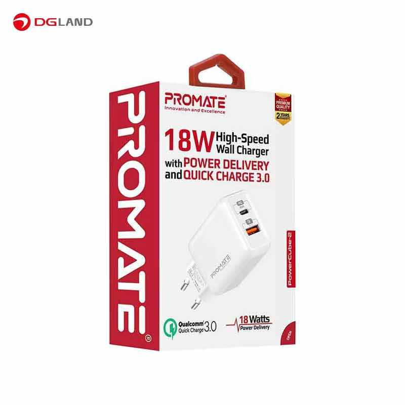 شارژر دیواری 18 وات پرومیت مدل PowerCube-2-UK شارژر دیواری 18 وات پرومیت مدل PowerCube-2-UK