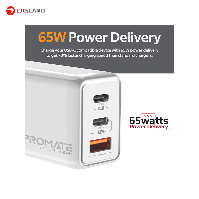 شارژر پرومیت مدل GANPORT3-65PD.UK شارژر پرومیت مدل GANPORT3-65PD.UK