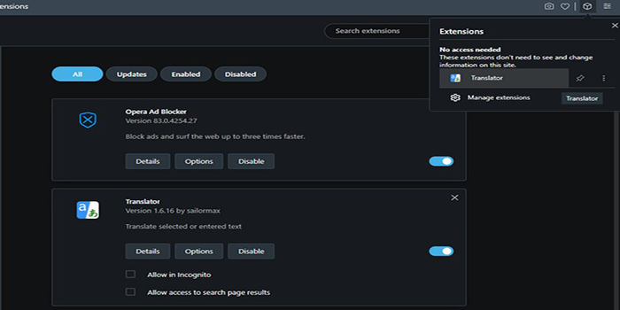 Opera-Extensionsافزونه‌ های مرورگر