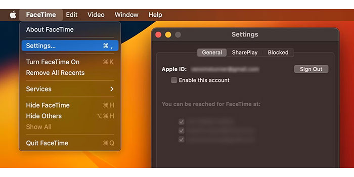 اگر از Mac استفاده می‌کنید، به بخش FaceTime بروید-حل مشکل iMessage