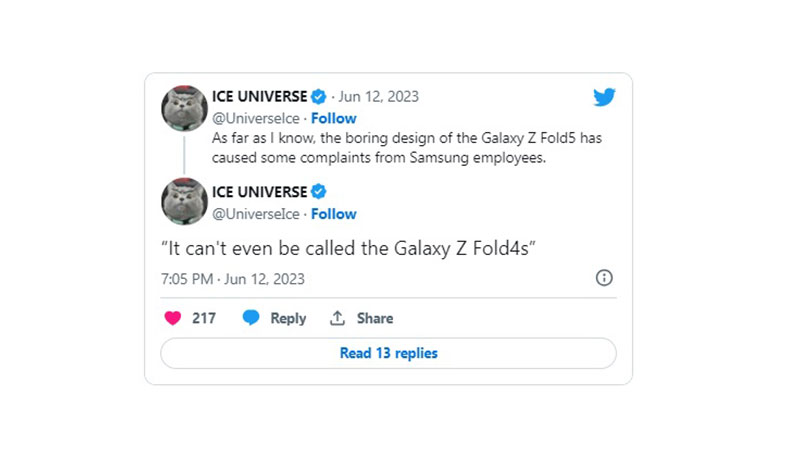 توییت Ice درباره ظاهر گلکسی زد فولد 5 