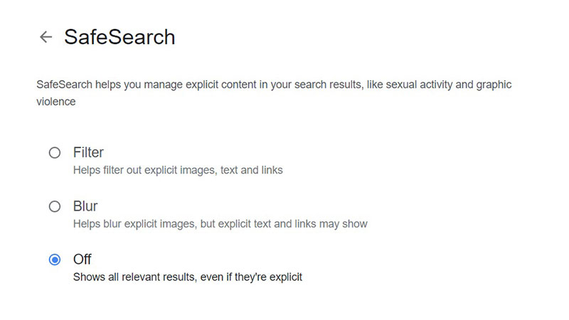 تشخیص فعال بودن جستجوی ایمن گوگل