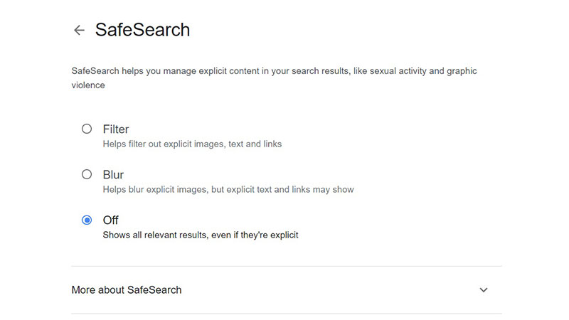 غیرفعال سازی SafeSearch در ویندوز