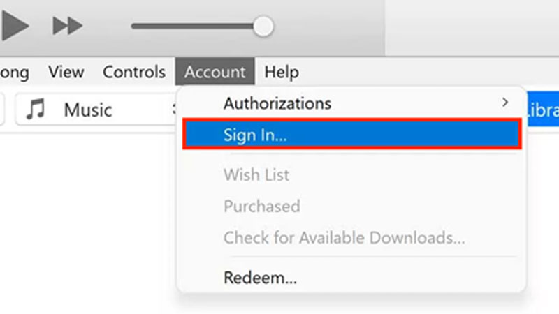 iTunes sign in menu