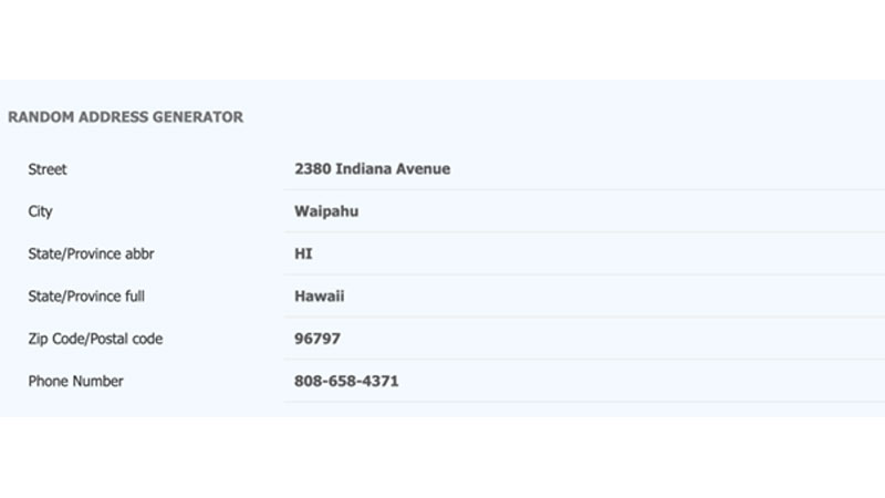 fake address generator example
